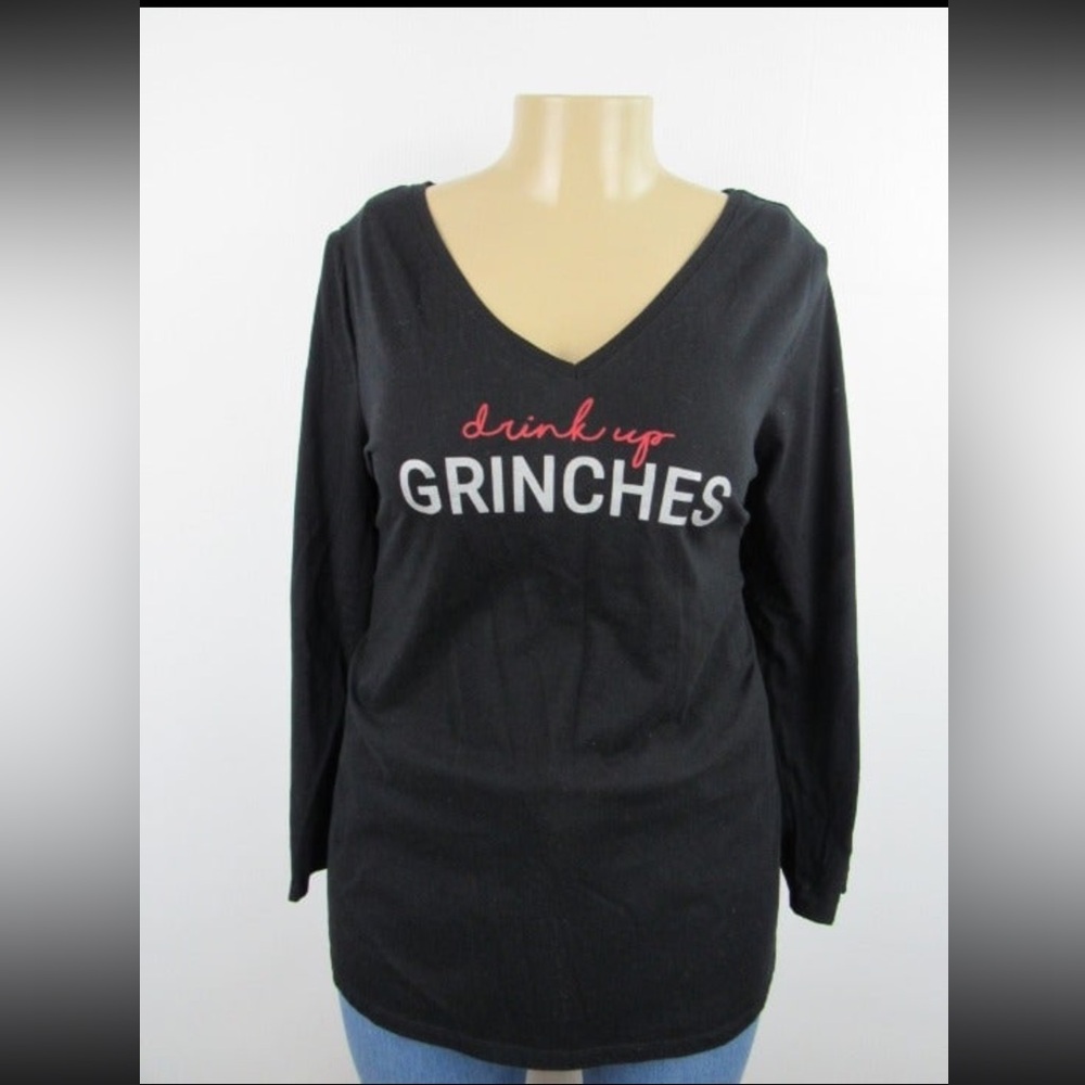 Lane Bryant Holiday Drink Up Grinches Black Long Sleeve Shirt Top size 22/24